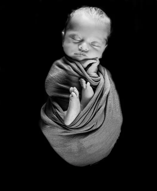 Newborn black and white portrait
